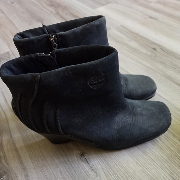 Timberland‎ Baychester Black Leather Suede Ankle Boots Womens 8 Heeled Booties - Picture 4 of 13